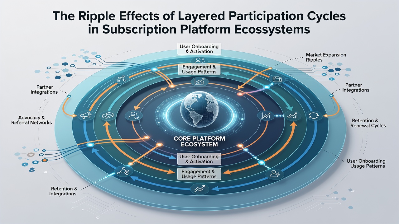 Chart displaying data trends on subscription retention rates and revenue growth influenced by layered participation cycles from 2024 through 2026